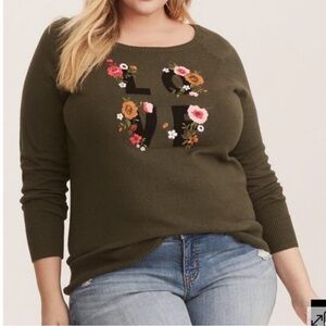 Torrid Love Sweater Embroidered Floral NWT 2X